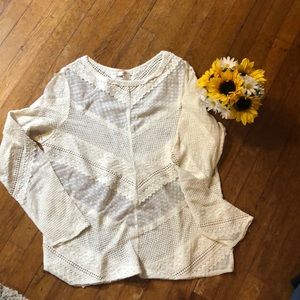 Lace and eyelet cream sweater